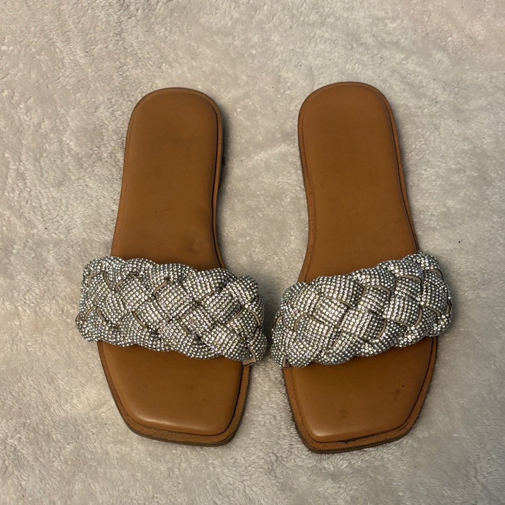 Elegant Silver Beaded Women's Slides